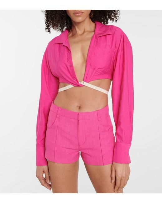 Jacquemus Pink La Chemise Laurier Cropped Shirt
