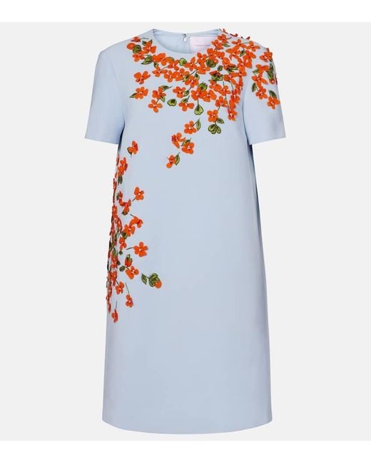 Carolina Herrera Women's Blue Floral-Applique Crepe Shift Dress
