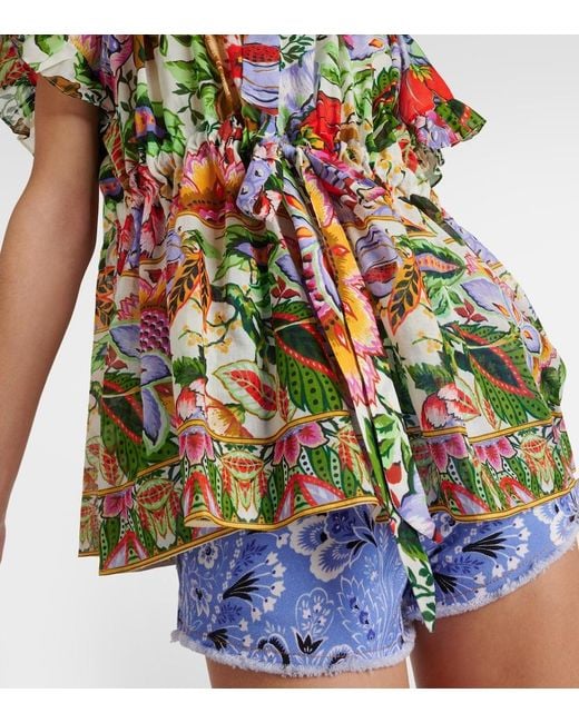 Etro Multicolor Floral Ruffled Cotton Blouse