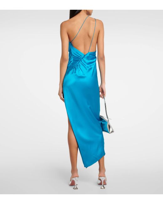 The Sei One-shoulder Silk Satin Midi Dress in Blue