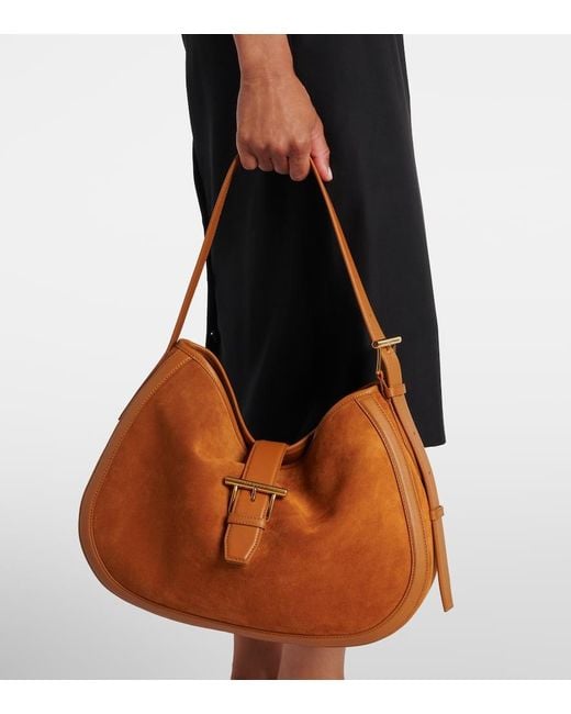 Alexander McQueen Brown T-Bar Medium Suede Shoulder Bag