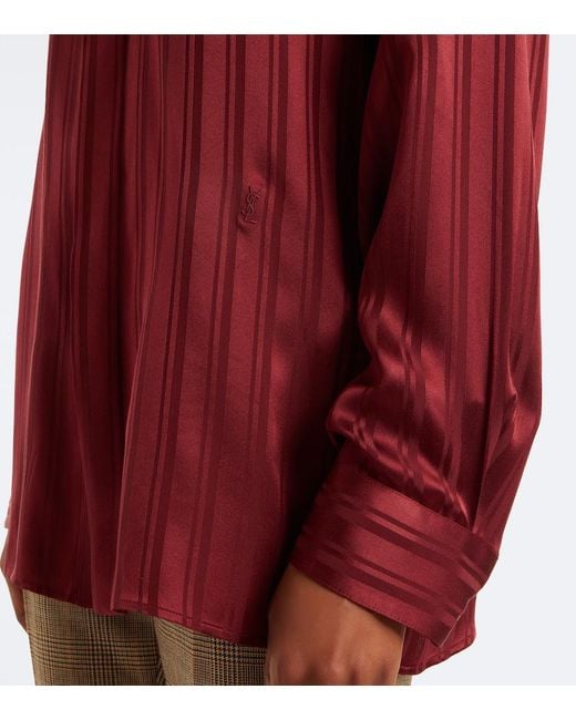 Saint Laurent Red Striped Tie-Neck Silk Jacquard Blouse