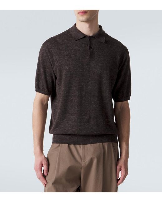 The Row Black Borges Cashmere, Silk, And Linen Polo Shirt for men