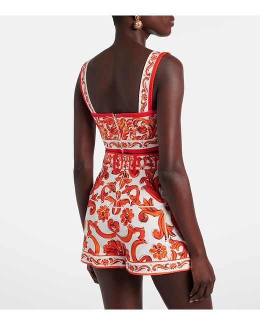 Dolce & Gabbana Red Majolica Printed Crop Top