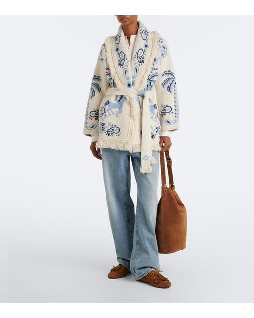 Alanui Blue Island Roots Foulard Wool, Cashmere, And Cotton Cardigan
