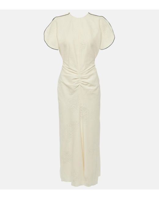 Victoria Beckham White Gathered-waist Lace-detail Dress