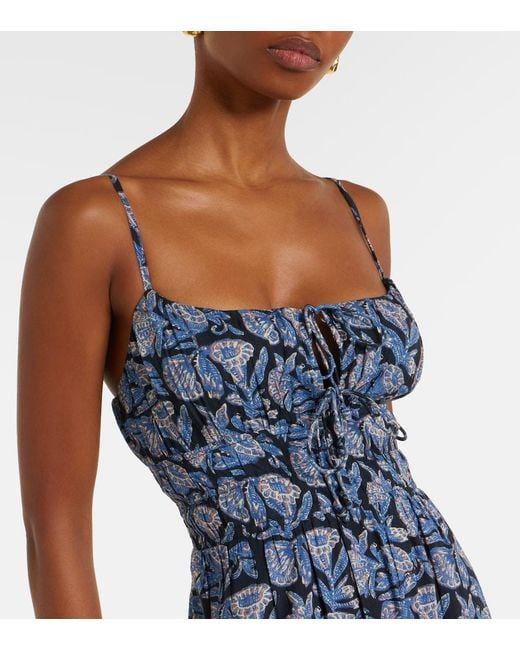 Ulla Johnson Blue Aydin Floral Cotton-Blend Midi Dress
