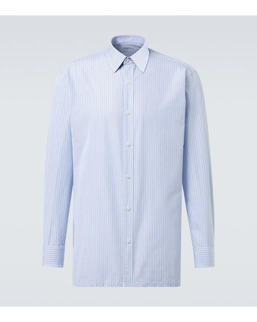 Charvet Blue Striped Cotton Poplin Shirt for men
