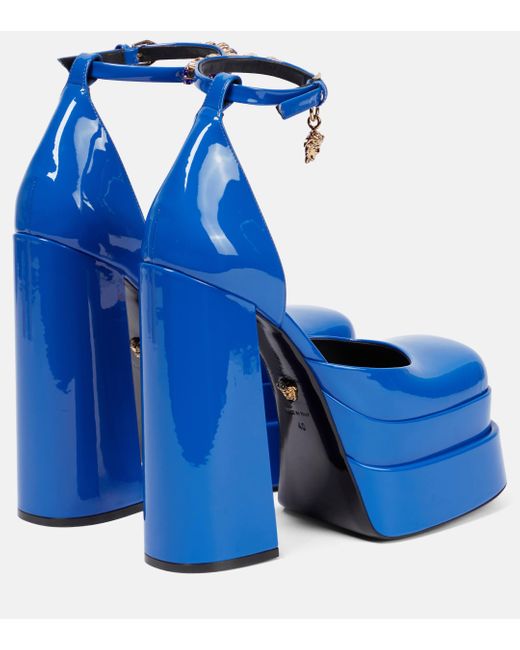 Versace Blue Medusa Aevitas Patent Leather Platform Pumps