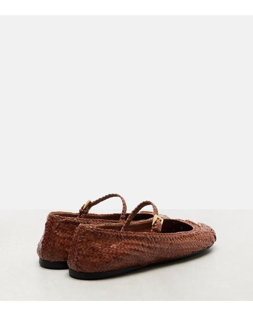 Prada Brown Woven Leather Mary Jane Flats