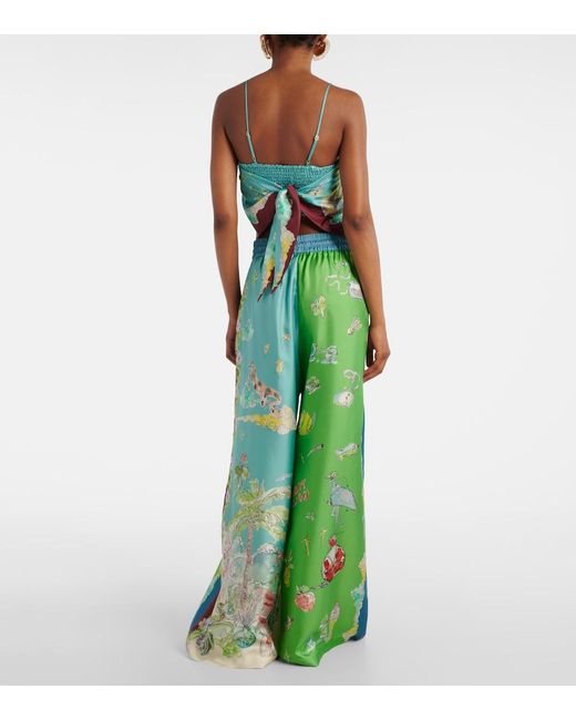 ALÉMAIS Green Daria Printed Silk Top