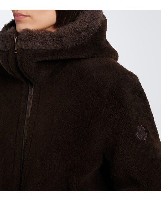 Moncler Black Leuctre Shearling-Trimmed Down Jacket