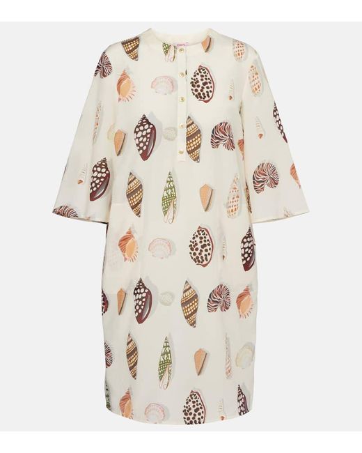 Eres Natural Creme Printed Coton And Silk Minidress