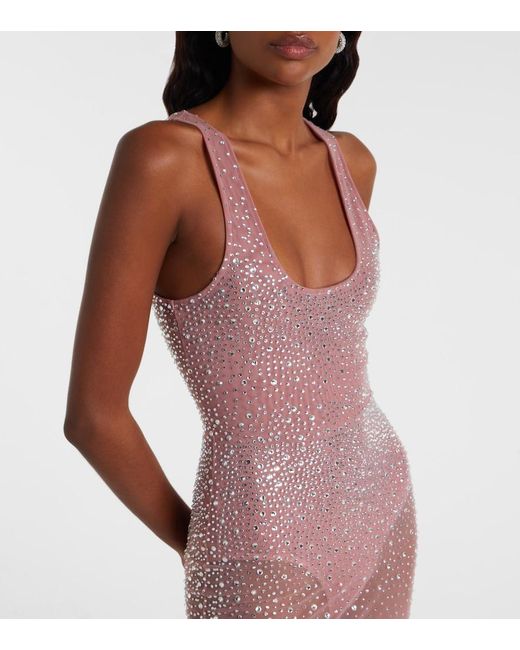Alex Perry Pink Crystal-Embellished Mesh Maxi Dress