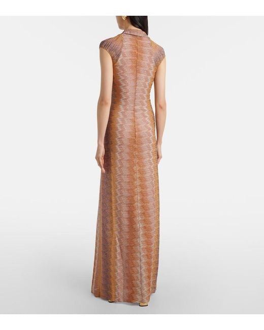 Missoni Brown Gathered Asymmetric Lame Maxi Dress