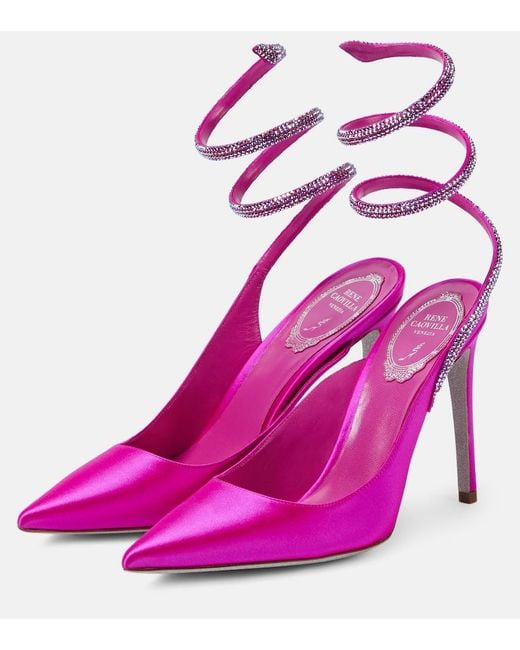 Rene Caovilla Pink Cleo Embellished Satin Pumps