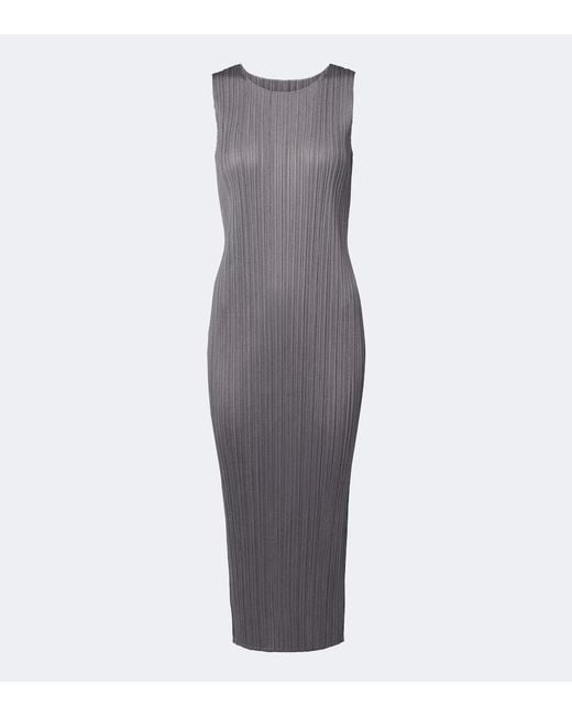 Pleats Please Issey Miyake Gray Basics Pleated Midi Dress