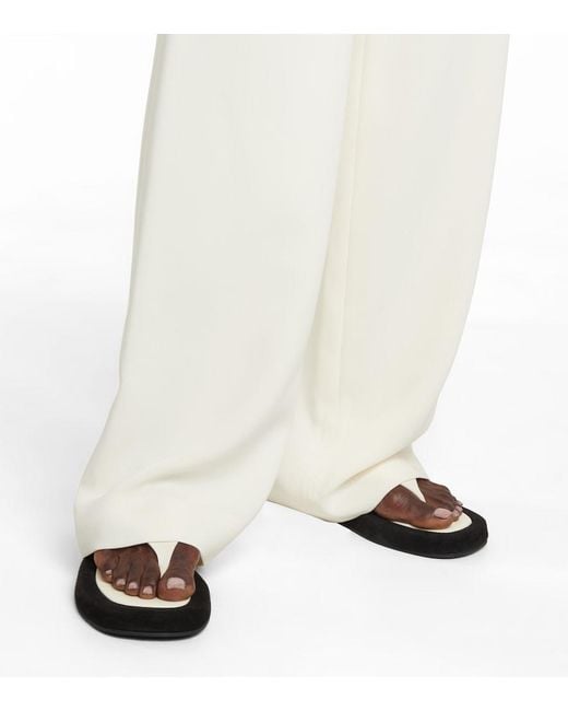 The Row White Ginza Two-Tone Leather And Suede Platform Flip Flops