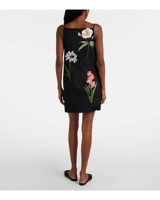 LEO LIN Black Leia Floral-Applique Minidress
