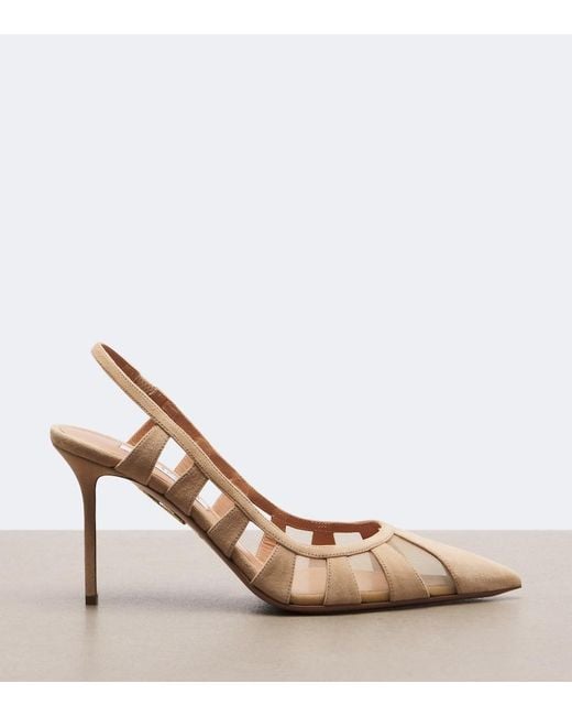 Aquazzura Natural Screen Suede And Mesh Slingback Pumps