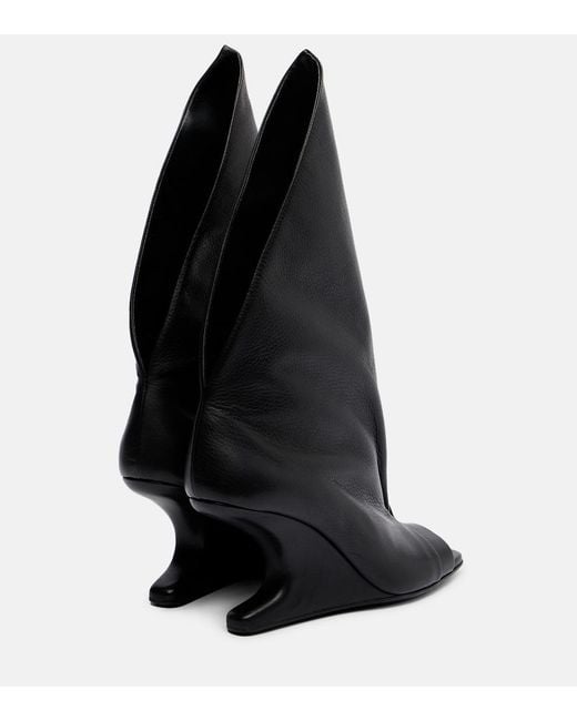 Rick Owens Black Cantilever Leather Peep-Toe Boots