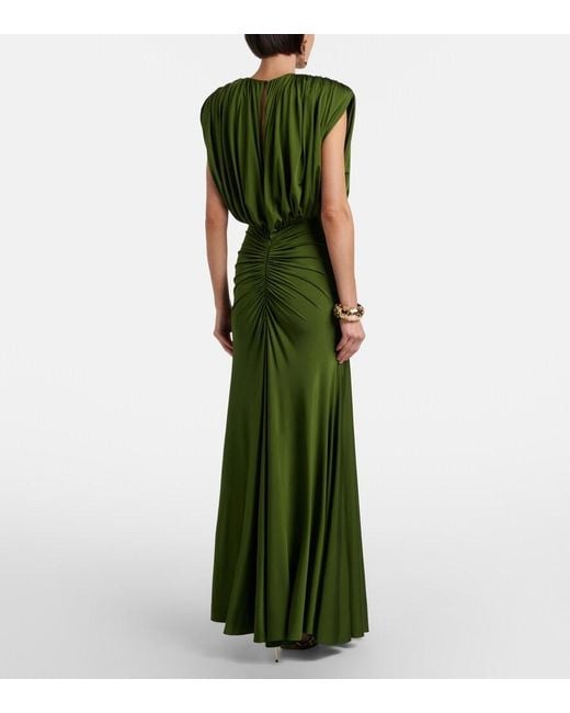 Self-Portrait Green Draped Ruched Gown