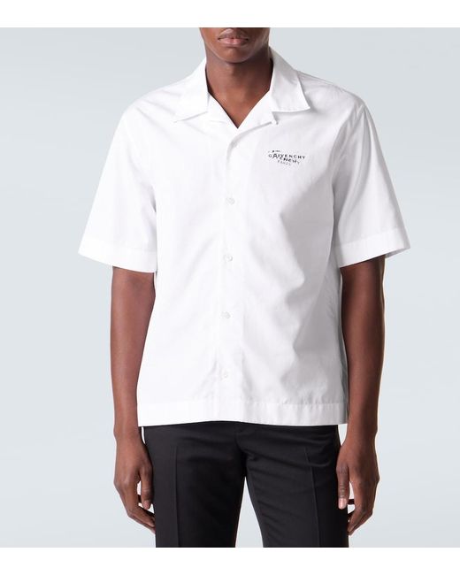 Givenchy White Logo Cotton Poplin Bowling Shirt for men