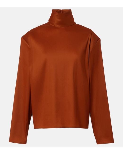 Saint Laurent Brown Turtleneck Silk-Blend Top