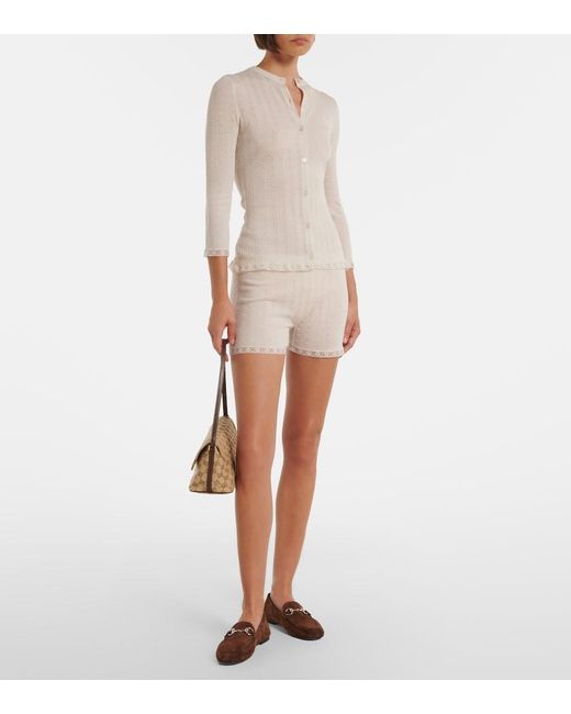 Gucci White Lace-Trimmed Wool Cardigan