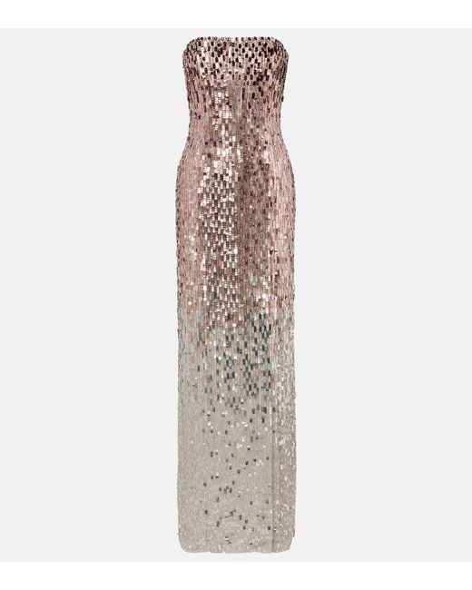 Jenny Packham White Lucille Sequined Strapless Gown