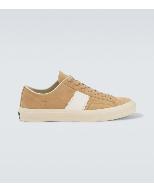 Tom Ford White Cambridge Leather-Trimmed Suede Sneakers for men