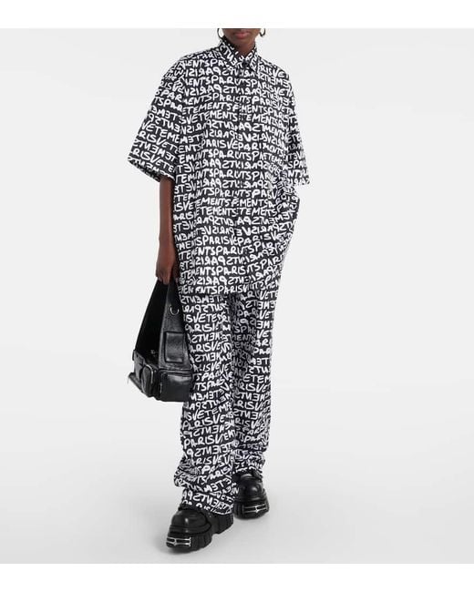 Vetements White Printed High-Rise Cotton Wide-Leg Pants