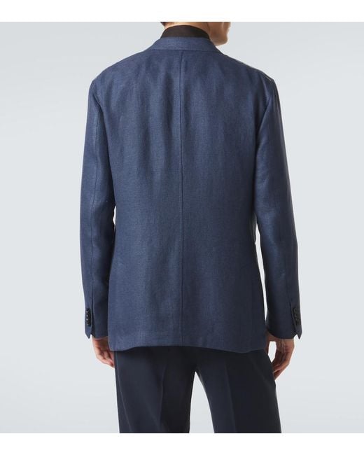 Zegna Blue Linen, Wool And Silk Blazer for men