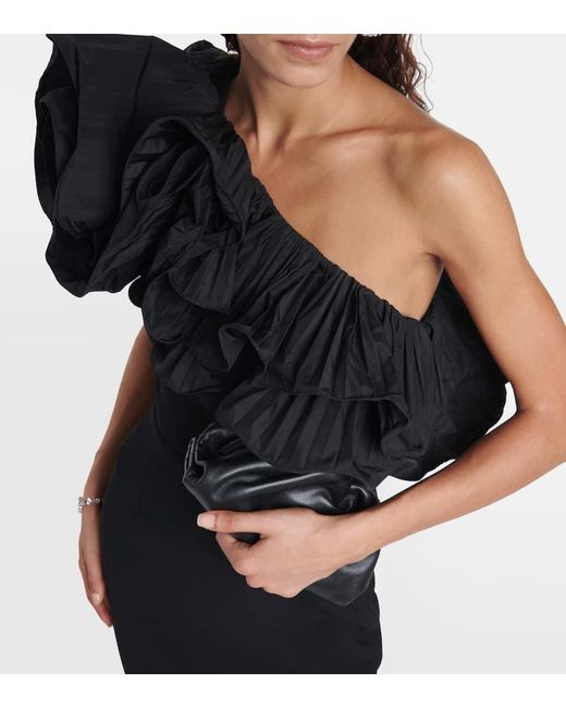 Rebecca Vallance Black Chloe One-shoulder Taffeta-trimmed Stretch-crepe Gown
