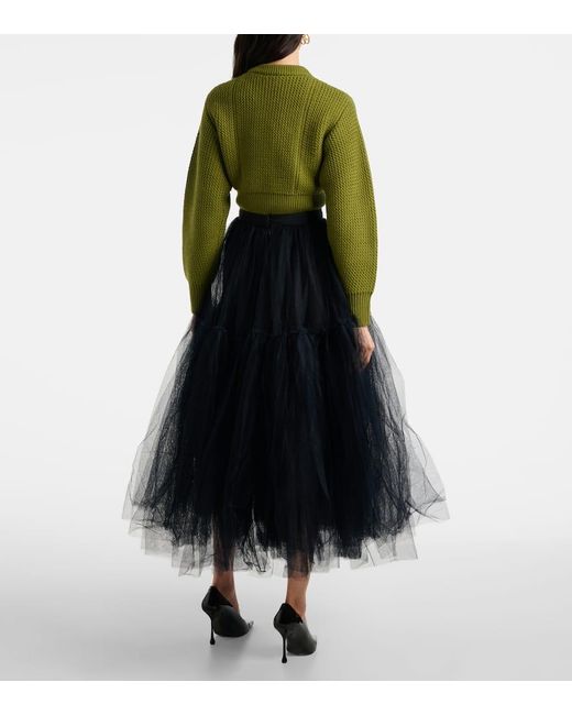 Erdem Black Bow-Detail Tulle Midi Skirt