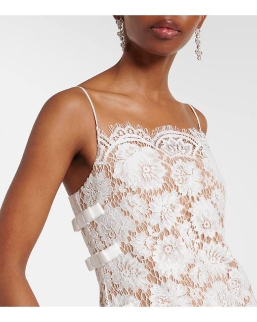 Self-Portrait White Bow-Detail Lace And Satin Maxi Dress