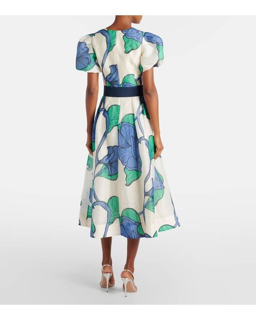 Robe Midi Ivy En Lin Et Soie A Fleurs Rebecca Vallance en coloris Blue