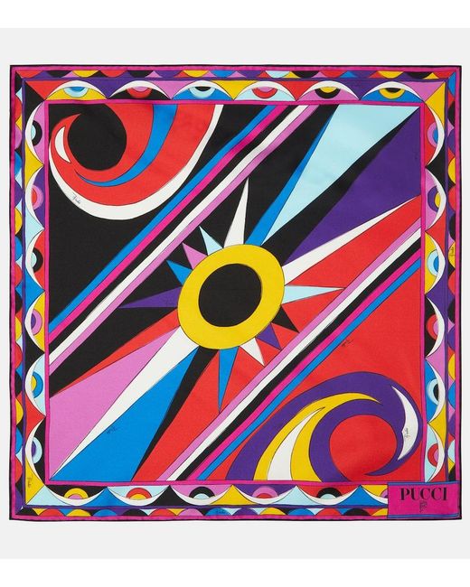 Emilio Pucci Blue Cigni Silk Twill Scarf