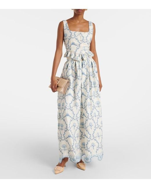 Top Raccourci Eslabon Floritura Imprime En Lin Agua Bendita en coloris Blue