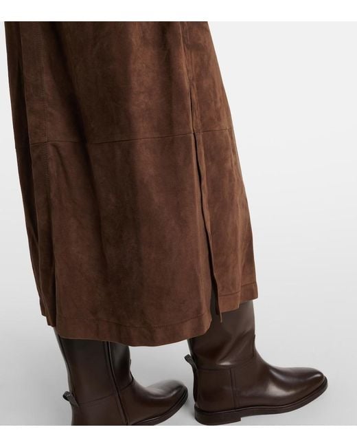 Vestido Camisero De Ante Con Cuentas Monili Brunello Cucinelli de color Brown