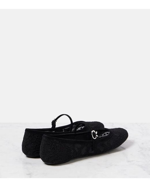 Gianvito Rossi Black Mj Leather-Trimmed Lace Ballet Flats