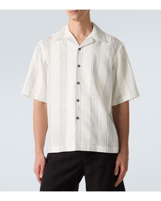 Commas White Textured Striped Cotton Bowling Shirt for men