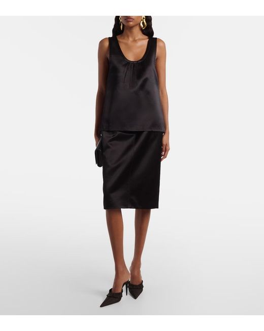 Saint Laurent Black Satin Pencil Skirt