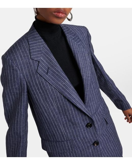 Loro Piana Blue Belia Pinstripe Linen, Wool And Silk Jacket