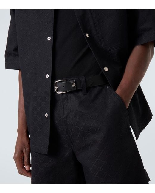 Gucci Black Gg Leather Belt for men