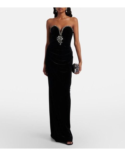 Self-Portrait Black Embellished Velvet Gown
