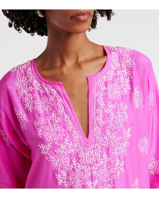 Juliet Dunn Pink Embroidered Silk Kaftan
