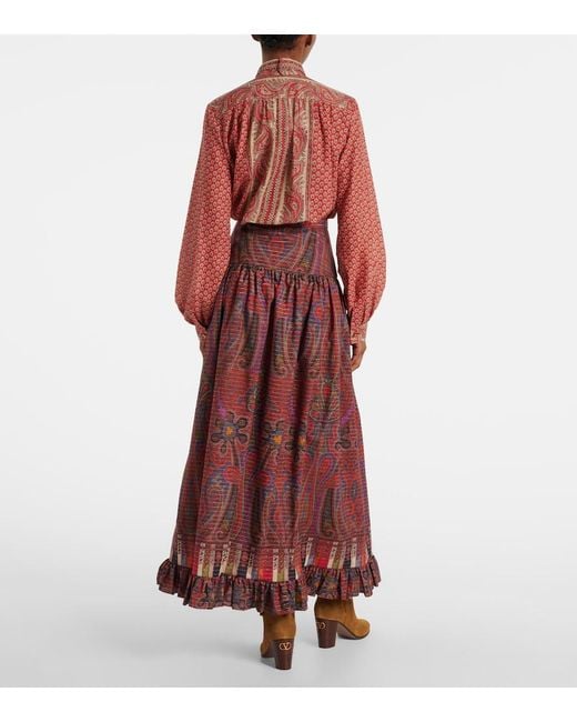 Valentino Red Paisley High-Rise Cotton Maxi Skirt