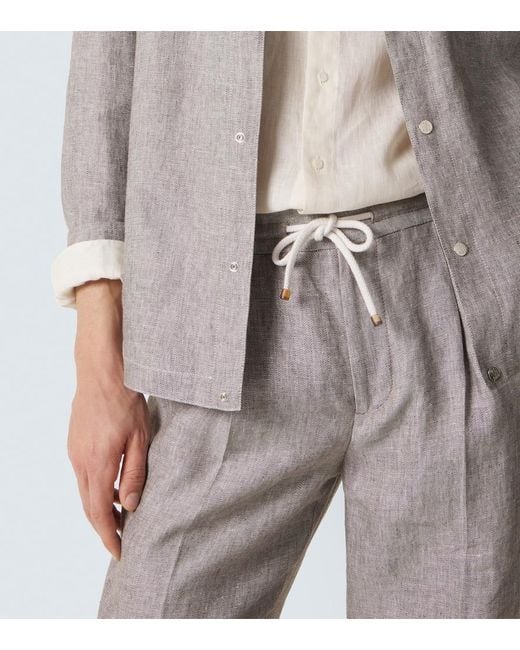 Brunello Cucinelli Gray Hemp And Linen Tapered Pants for men