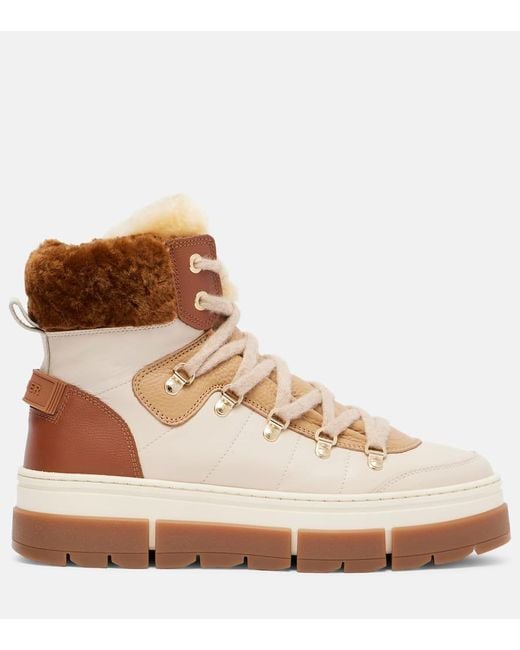 Bogner Natural Schnuerstiefel Vaduz Aus Leder Mit Shearling